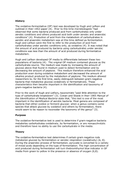 History The oxidative-fermentative (OF) test was developed by Hugh