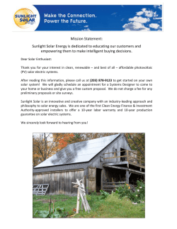 Mission Statement: Sunlight Solar Energy is dedicated to educating