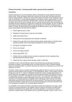 Influenza Vaccination &ndash;Increasing uptake within a general practice