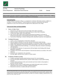 Job Title: Instructor Psychology Division/Department: Behavioral