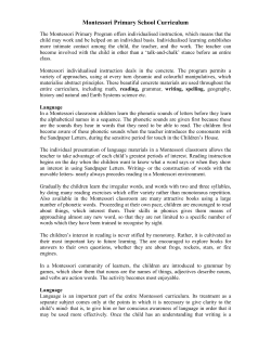 Montessori Primary School Curriculum