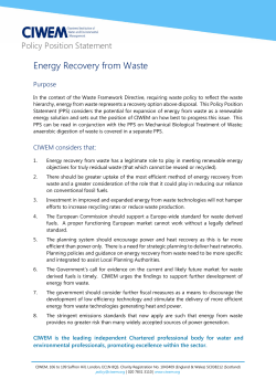 Energy Recovery from Waste - Chartered Institution of Water and