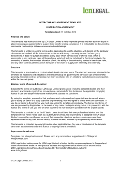 INTERCOMPANY AGREEMENT TEMPLATE: DISTRIBUTION