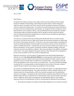 June 15, 2017 Dear Minister, On behalf of The Endocrine Society