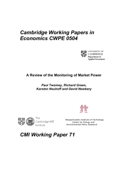 Monitoring of Market Power - Faculty of Economics