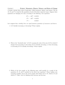 Calculus I Project: Monomers, Dimers, Trimers, and Rates of