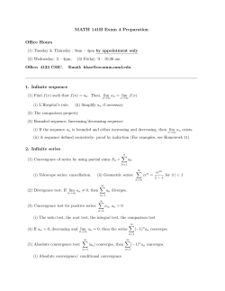 MATH 141H Exam 4 Preparation Office Hours 1. Infinite sequence 2