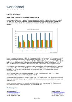 Press release: World crude steel output increases by