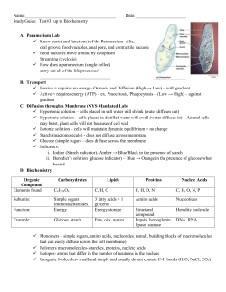 Name: Date: Study Guide: Test#3- up to Biochemistry Paramecium