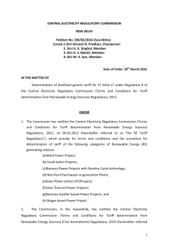 Determination of levellised generic tariff for FY 2016-17
