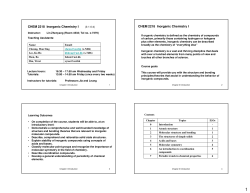 CHEM 2218 Inorganic Chemistry I CHEM 2218 Inorganic Chemistry I