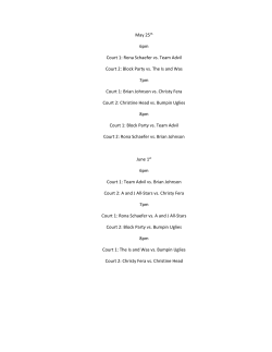 May 25th 6pm Court 1: Rona Schaefer vs. Team Advil Court 2: Block