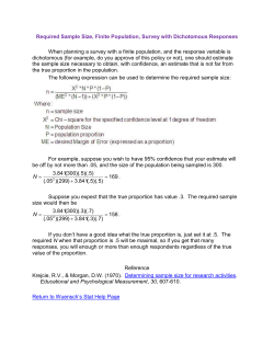 Sample Size Required, Finite Population, Survey with Dichotomous
