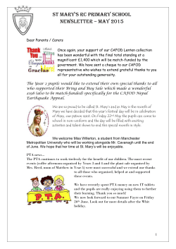 ST MARY`S RC PRIMARY SCHOOL NEWSLETTER &ndash; MAY 2015