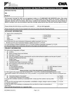Application for Artisan Contractor Job Specific Project Insurance