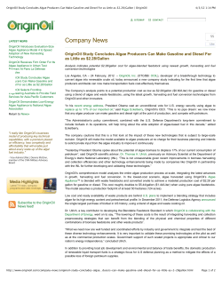 OriginOil Study Concludes Algae Producers Can Make Gasoline