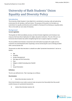 University of Bath Students` Union Equality and Diversity Policy