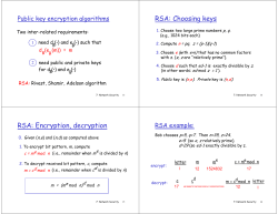 RSA: Choosing keys RSA: Encryption, decryption