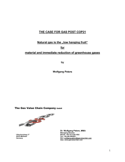 THE CASE FOR GAS POST COP21 Natural gas is the &bdquo;low hanging