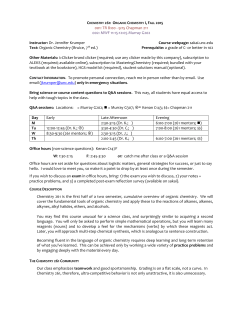 Chemistry 261: Organic Chemistry I, Fall 2015 001: TR 8:00