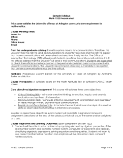 Sample Syllabus Math 1322 Precalculus I This course satisfies the