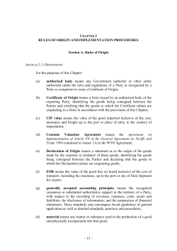 - 15 - RULES OF ORIGIN AND IMPLEMENTATION PROCEDURES