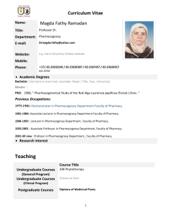 1975-1981: Demonstrator in Pharmacognosy Department Faculty of