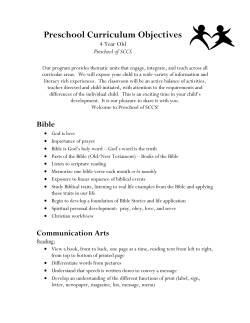 Preschool Curriculum Objectives - Sandhills Classical Christian