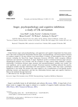 Anger, psychopathology and cognitive inhibition: a study of UK