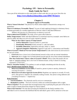 Psychology 155 &ndash; Intro to Personality Study Guide for Test 2 I have