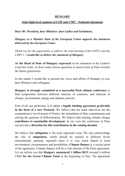 HUNGARY Joint high-level segment of COP and CMP &ndash; National