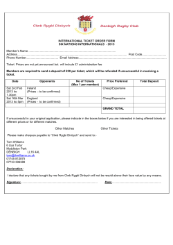 INTERNATIONAL TICKET ORDER FORM SIX NATIONS