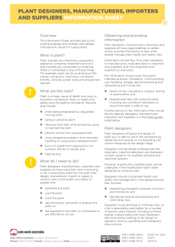 Plant designers, manufacturers, importers and suppliers information