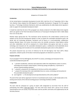Terms of Reference for the UN Interagency Task Team on Science