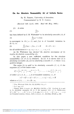 On the Absolute Summability (A) of Infinite Series