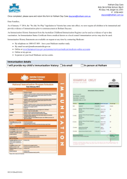 Day Care Enrolment and Routine Form