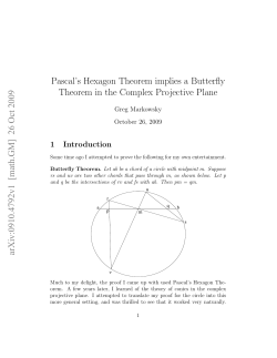 Pascal`s Hexagon Theorem implies a Butterfly Theorem