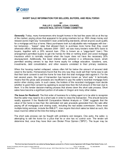 SHORT SALE INFORMATION FOR SELLERS, BUYERS, AND
