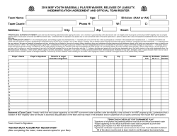 2011 MSF YOUTH BASEBALL PLAYER WAIVER, RELEASE OF