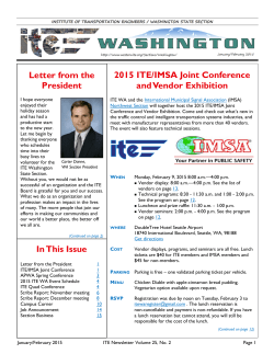 Letter from the President 2015 ITE/IMSA Joint Conference and