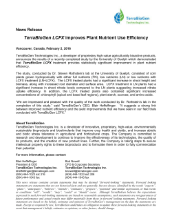 TerraBioGen LCFX improves Plant Nutrient Use Efficiency