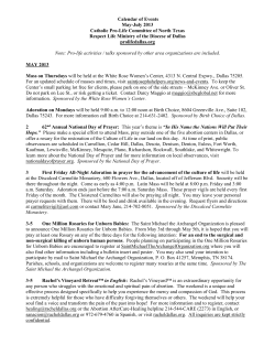 Calendar of Events May - July 2013 - Catholic Pro