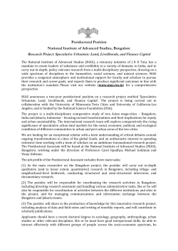 Postdoctoral Position - National Institute of Advanced Studies