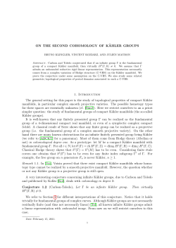 ON THE SECOND COHOMOLOGY OF K&Auml;HLER GROUPS 1