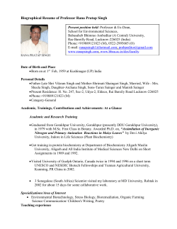 Biographical Resume of Professor Rana Pratap Singh