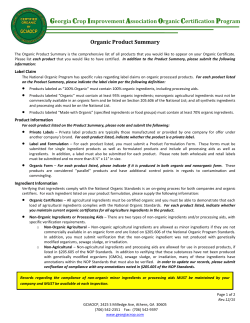 Organic Product Summary Georgia Crop Improvement Association