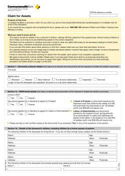 Claim for Assets Held on Behalf of Deceased Customer