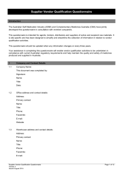 Supplier Vendor Qualification Questionnaire