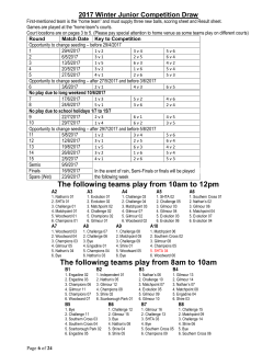 The following teams play from 10am to 12pm The following teams