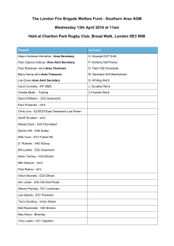 Southern Area AGM Wednesday 13th April 2016 at 11am